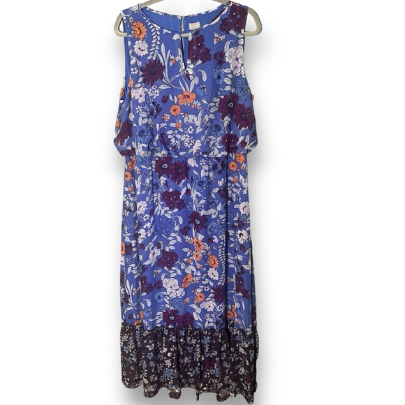 CHICOS Purple Floral Print Keyhole Blouson Sleeveless Maxi Dress 2.5 L 14 - Picture 6 of 8